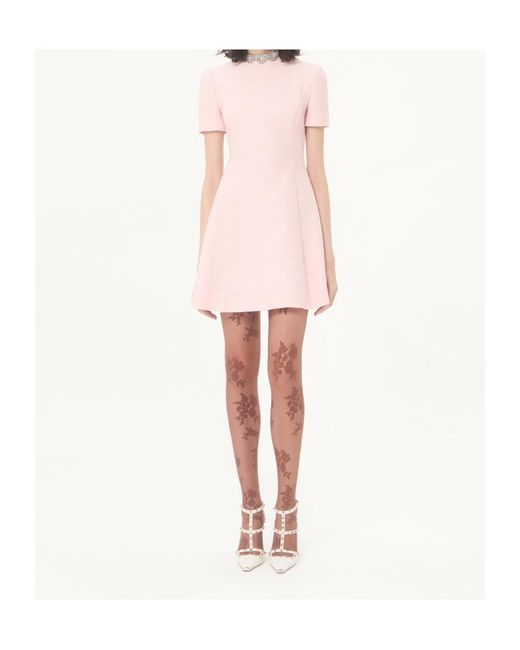 Valentino Pink Embroidered Tweed Short Dress