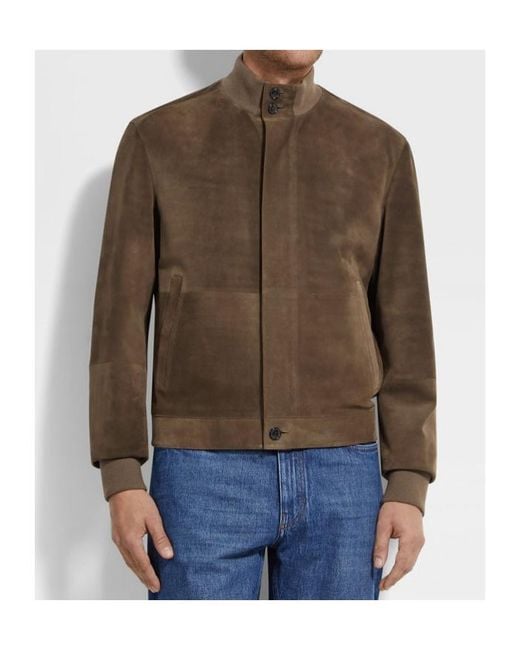 Zegna Brown Suede Leather Blouson for men