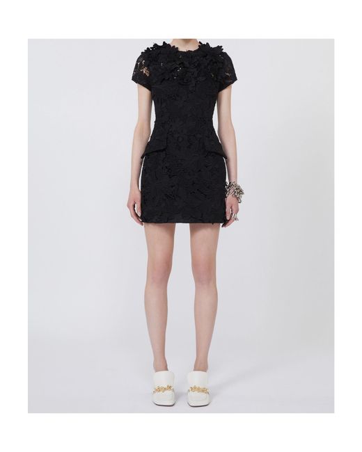 Sportmax Black Floral-Appliqué Lace Dress