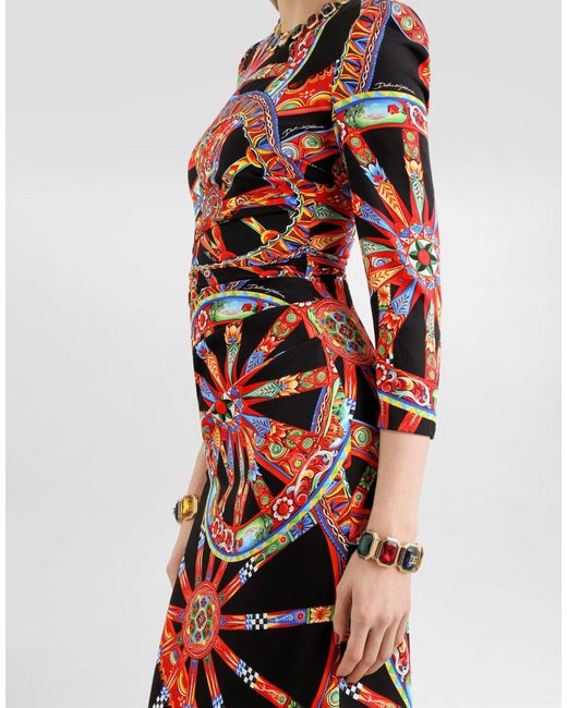 Dolce & Gabbana Red Carretto-Print Charmeuse Dress
