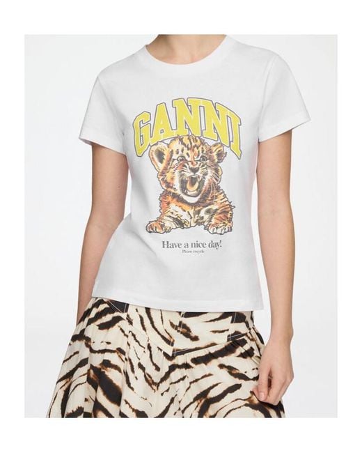 Ganni White Tiger Graphic Baby Fit T-Shirt