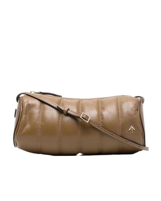 MANU Atelier Natural Logo-Plaque Padded Cylinder Shoulder Bag