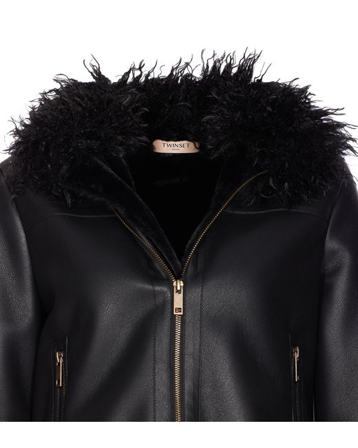 Twinset Black Faux Fur Leather Jacket