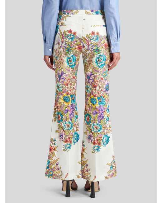 Etro White Floral-Printed High Waist Flared Trousers