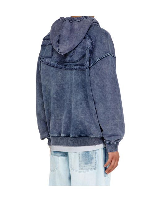 DIESEL Blue Boxt-Hood-Zip-Den Sweater for men