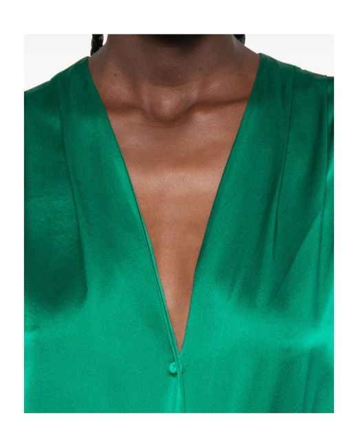 Forte_forte Green Satin-Finish V-Neck Shirt