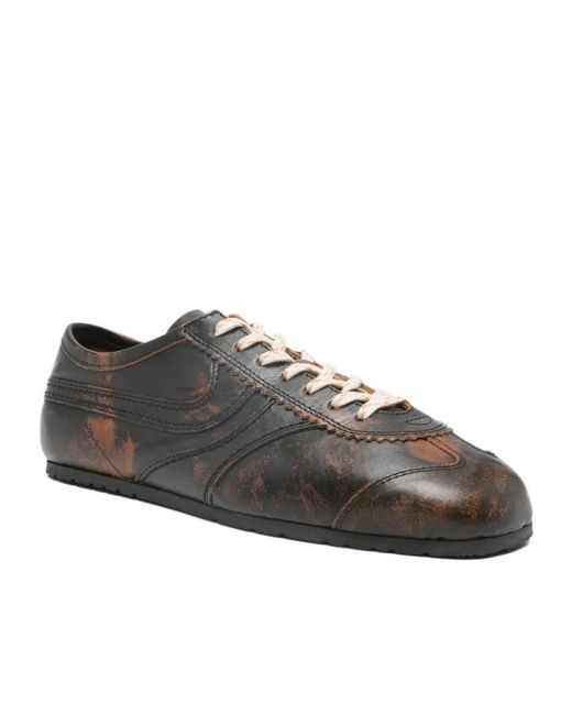 Dries Van Noten Brown Vintage-Effect Low-Top Sneakers