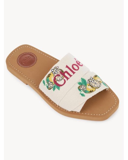 Chloé White Chloé Woody Citrus-Embroidered Flat Sandals