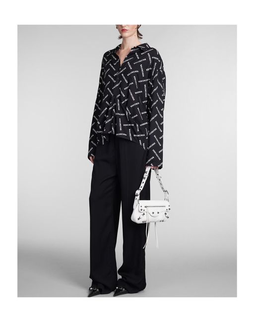 Balenciaga Black All-Over Logo Collared Long-Sleeve Shirt
