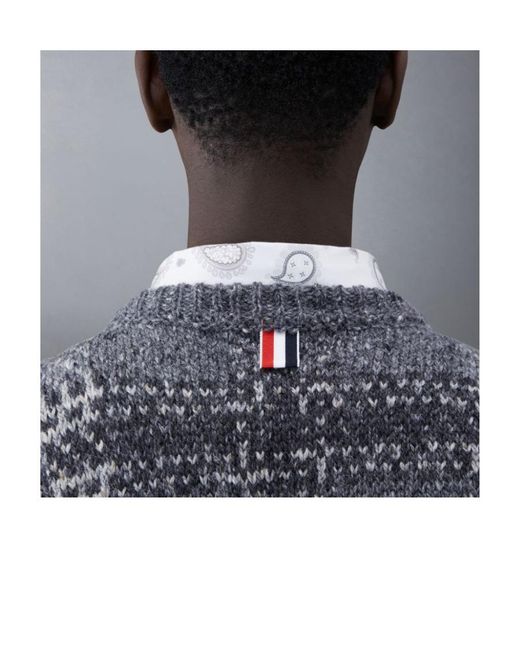 Thom Browne Gray Tartan Printed Ribbed Pullover for men