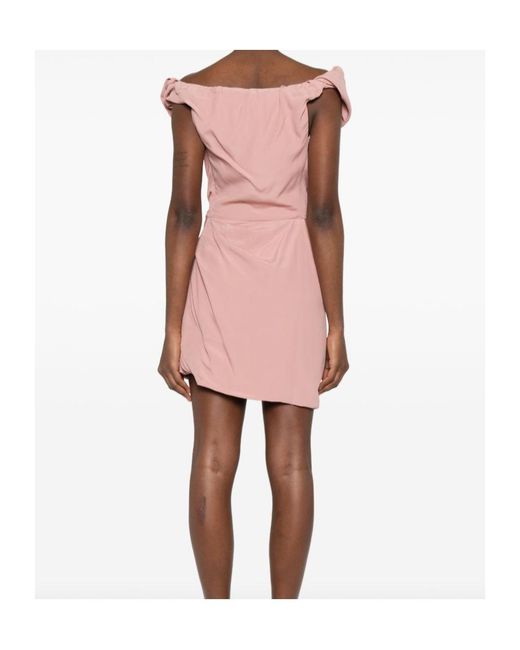 Vivienne Westwood Pink Ruched Mini Dress With Sculptural Off-Shoulder Neckline