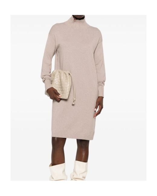Fabiana Filippi Natural Ribbed Mock-Neck Knitted Dress