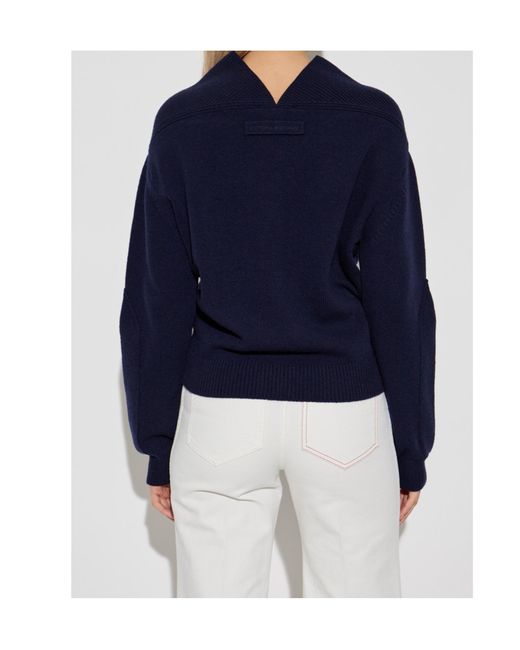Victoria Beckham Blue Long Sleeve V-Neck Jumper