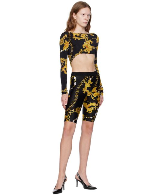 Versace Jeans Black Chain Couture-Print Cut-Out Bodysuit