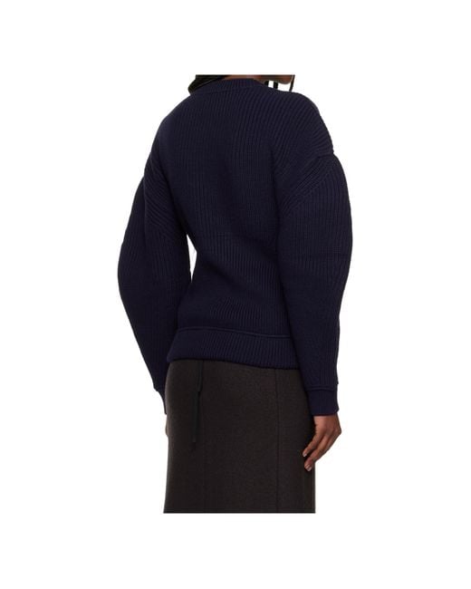 Lanvin Blue Ribbed Knitted Wool Sweater