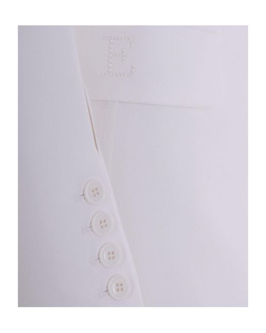 Elisabetta Franchi White Single-Breasted Fitted Blazer