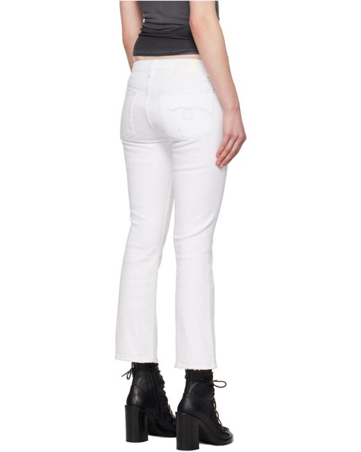 R13 White Worn Flared Jeans