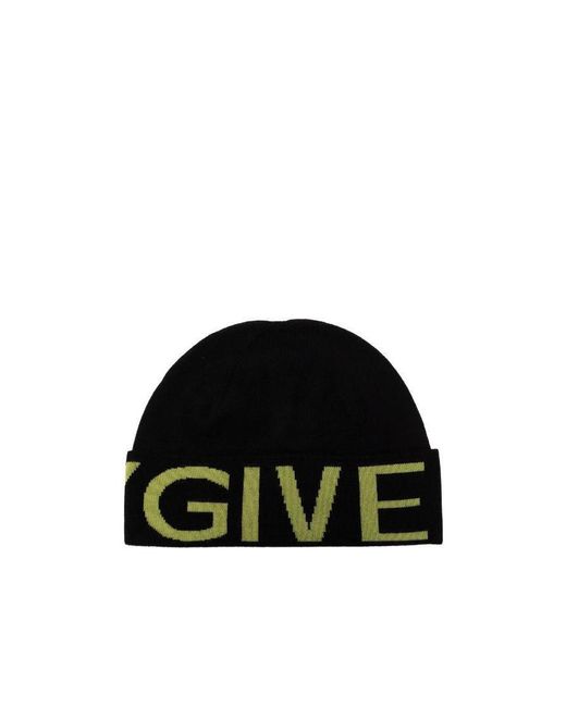 Givenchy Black Logo Intarsia-Knit Wool Beanie for men