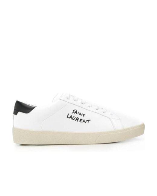 Saint Laurent White Embroidered Sneakers In Canvas And Smooth Leather for men