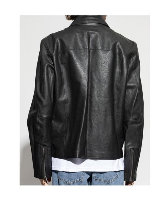 DIESEL Black Zip-Up Leather Jacket for men