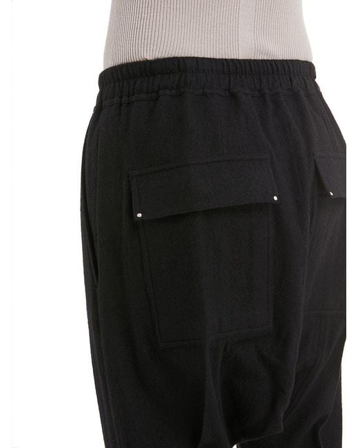 Rick Owens Black Drop Crotch Cropped Trousers for men