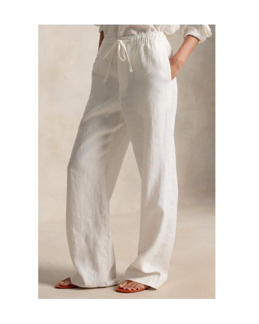 Ralph Lauren White Drawstring Pull-On Trousers