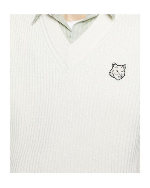 Maison Kitsuné White Maison Kitsun Fox Head Ribbed Vest for men