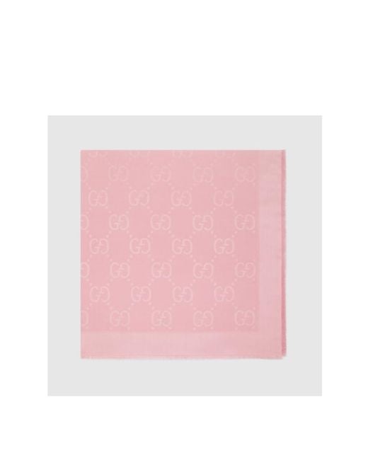 Gucci Pink Gg Jacquard Frayed-Edge Shawl