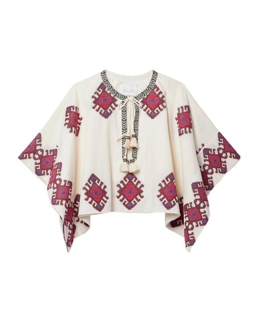 Johanna Ortiz Pink Tie-Detailed Embroidered Pure Cotton Cape