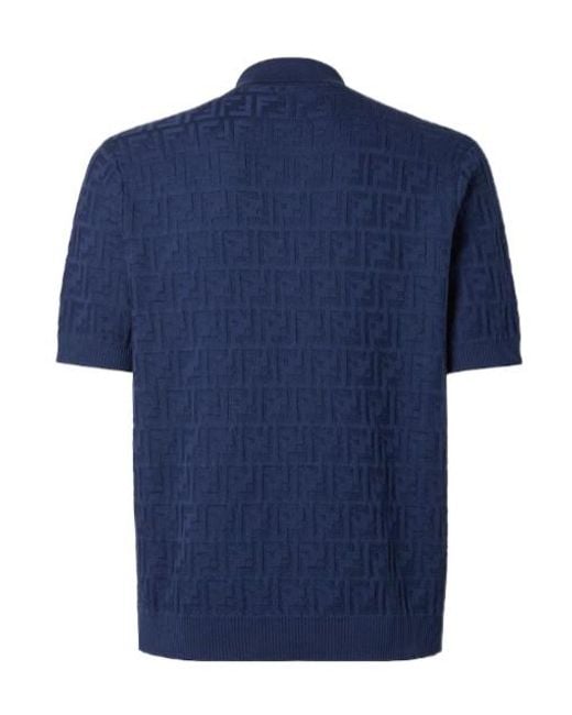 Fendi Blue Logo Detailed Short-Sleeved Polo Shirt for men