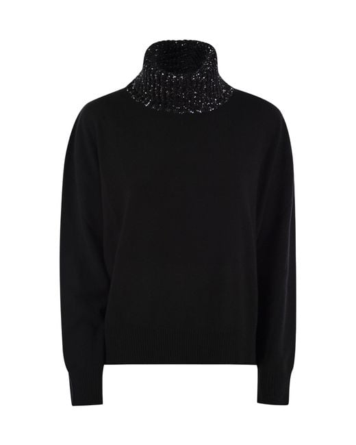 Fabiana Filippi Black Sequinned High Neck Knitted Jumper