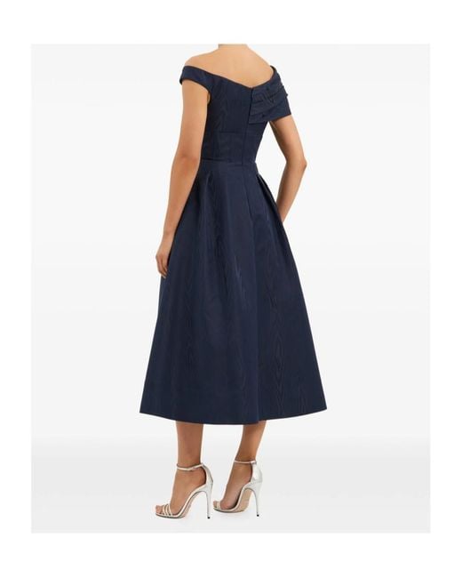 Rebecca Vallance Blue Pleated Off-Shoulder Midi Dress