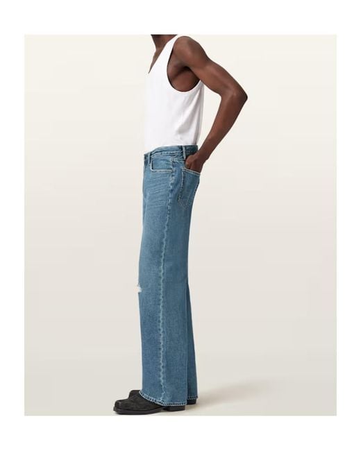 AllSaints Blue Lenny Loose Fit Wide Leg Denim Jeans for men