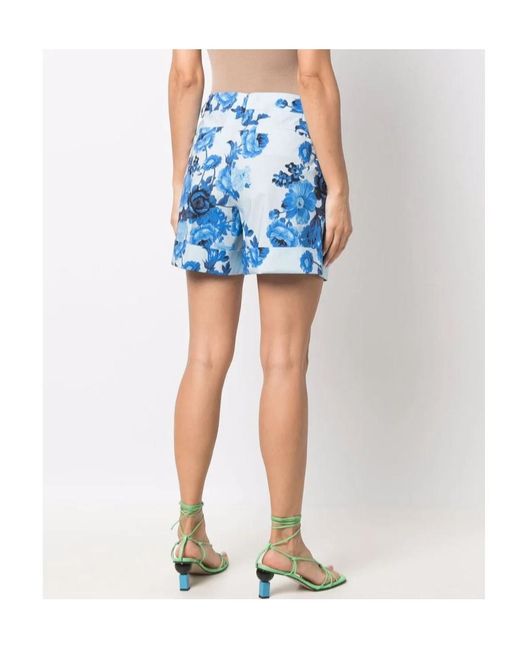 P.A.R.O.S.H. Blue Floral-Print High-Waisted Shorts