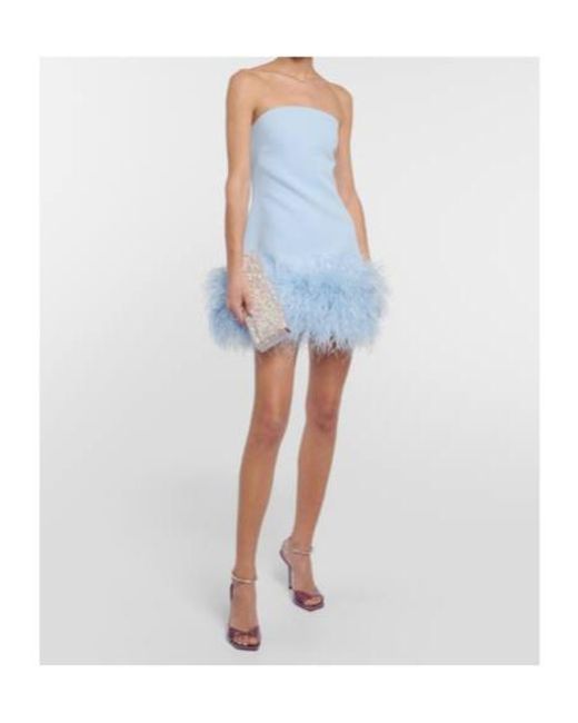 Safiyaa Blue Feather-Trimmed Crepe Minidress