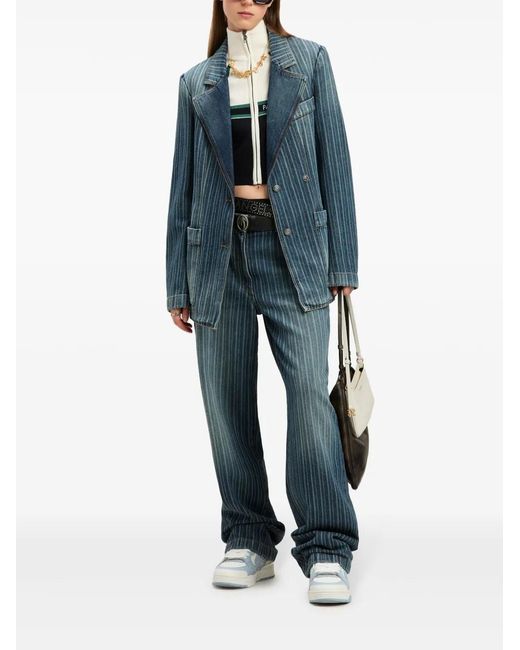 Palm Angels Blue Pinstripe Denim Blazer