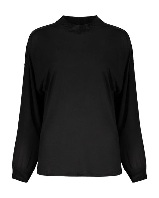Herno Black Ribbed-Cuff Crewneck Top