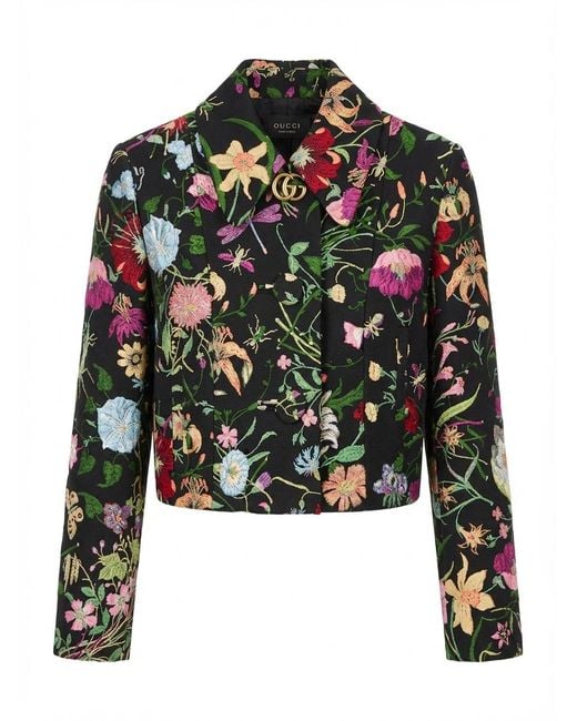 Gucci Black Flora Silk Brocade Jacket