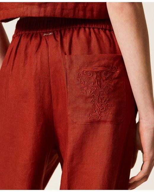 Twinset Red Drawstring Wide-Leg Pants