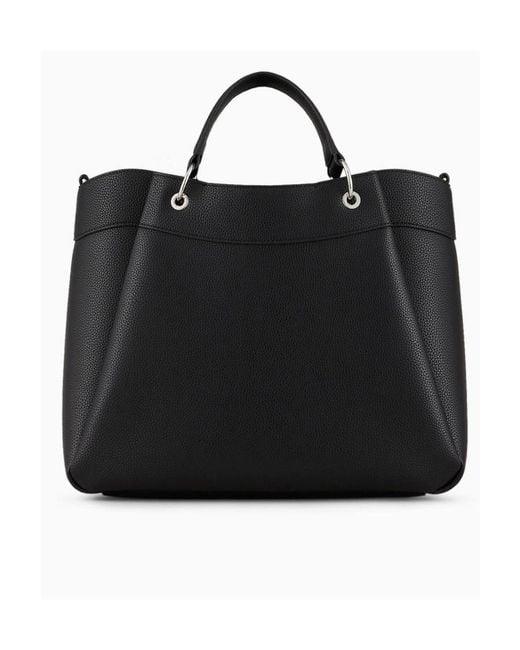 ARMANI EXCHANGE Black Logo-Print Leather Tote