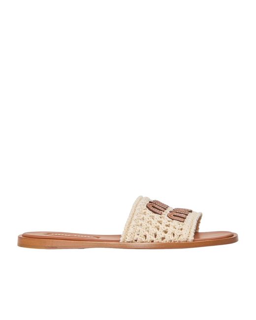 Miu Miu White Woven Slippers