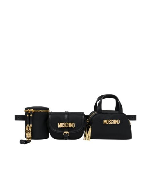 Moschino Black Logo-Lettering Belt Bags