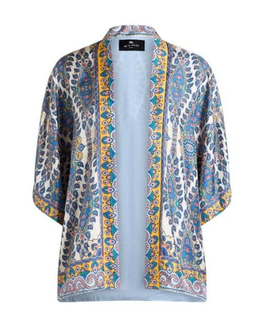 Etro Blue Printed Twill Kesa Robe