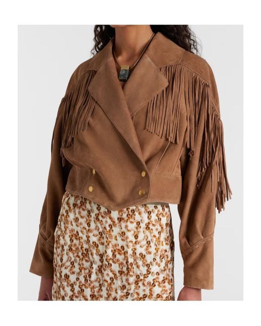 Rixo Brown Fishtail Embellished Leather Jacket