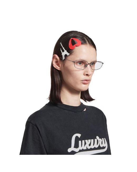 Balenciaga Red Set Of Two Bazaar Paris Heart Snap Hair Clips