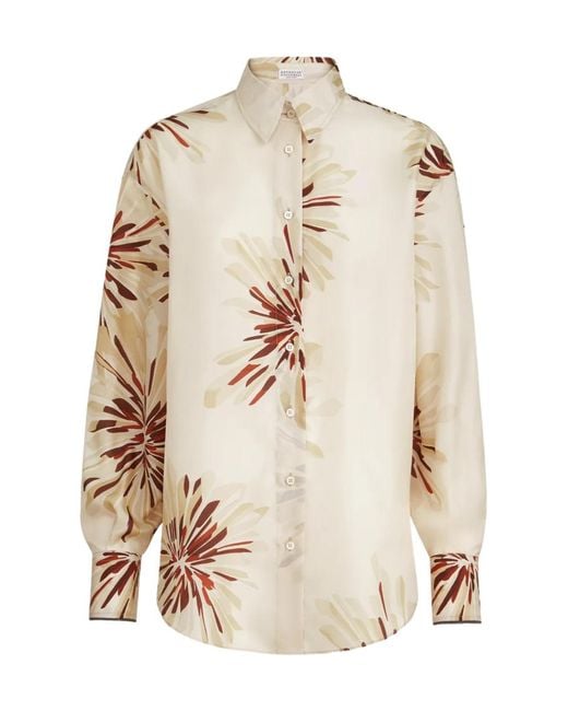 Brunello Cucinelli Natural Bloom-Print Monili-Detail Shirt