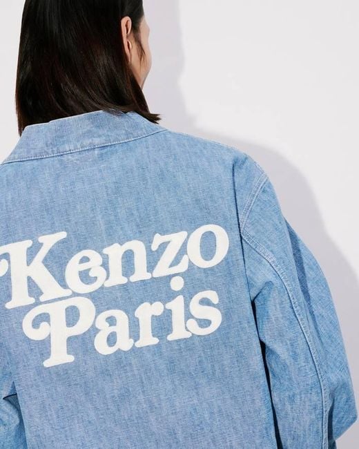 KENZO Blue Logo Embroidered Belted Kimono Jacket for men