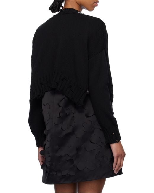 Marni Black Distressed Knitted Slef-Tied Crewneck Jumper
