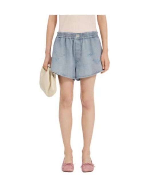 MM6 by Maison Margiela Blue Distressed Elasticated-Waist Shorts