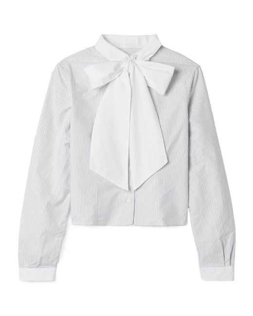 Thom Browne White Cropped Poplin-Trimmed Striped Cotton Oxford Shirt